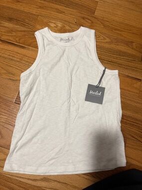 Marled White Ribbed Sleeveless Tank